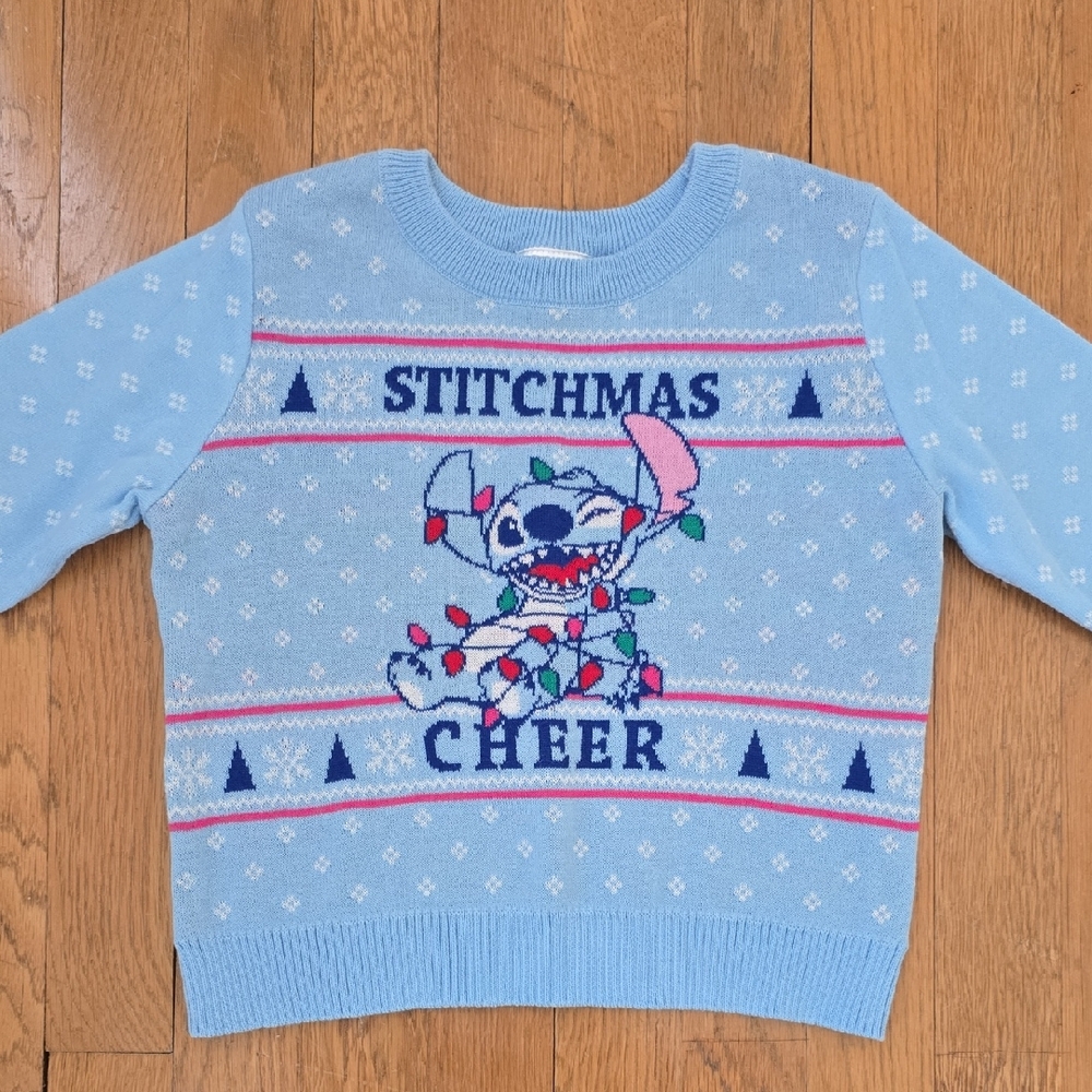 DISNEY TODDLER BOY BLUE CHRISTMAS HOLIDAY "STITCHMAS CHEER" SWEATER SIZE 4T